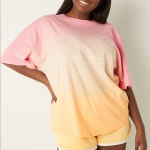 PINK VARSITY SHORT SLEEVE CREW TEE -XS